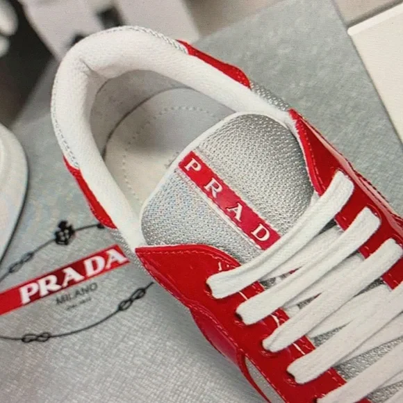 Prada Men’s White And Red Sneakers